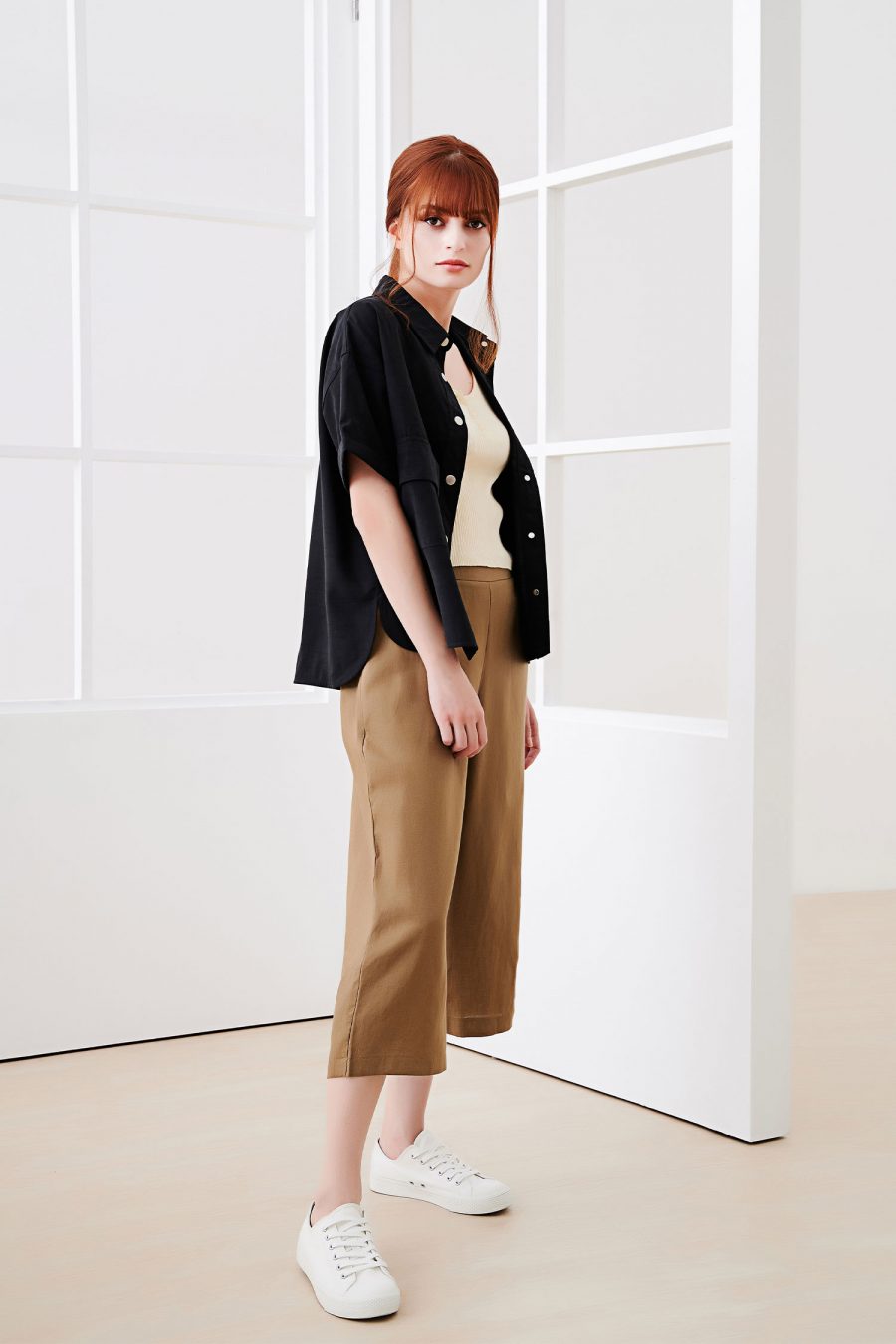CP000081A Linen Front Fly Culottes Brown
