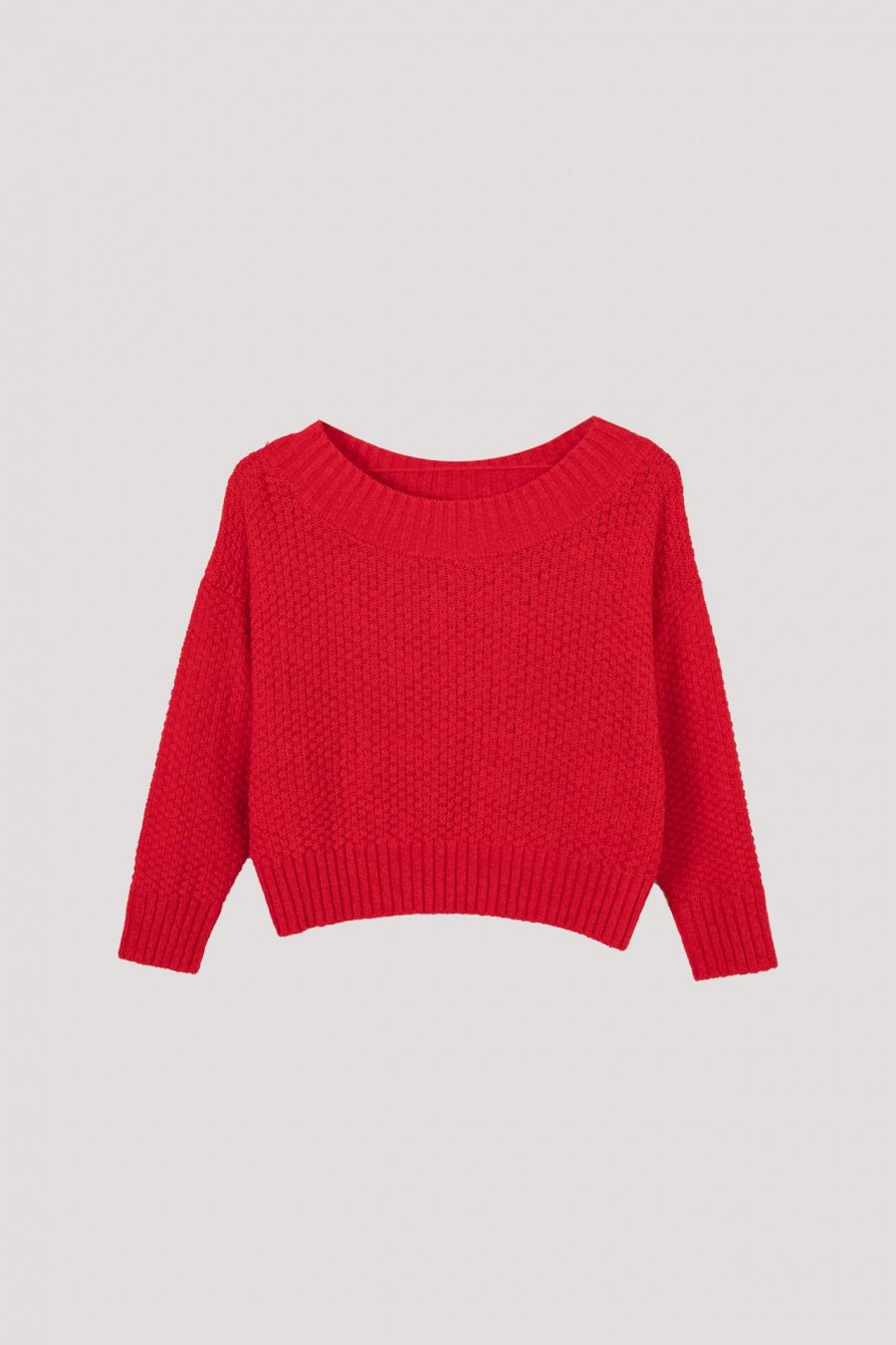 CKL000068S KNITTED TEXTURED WEAVE TOP RED
