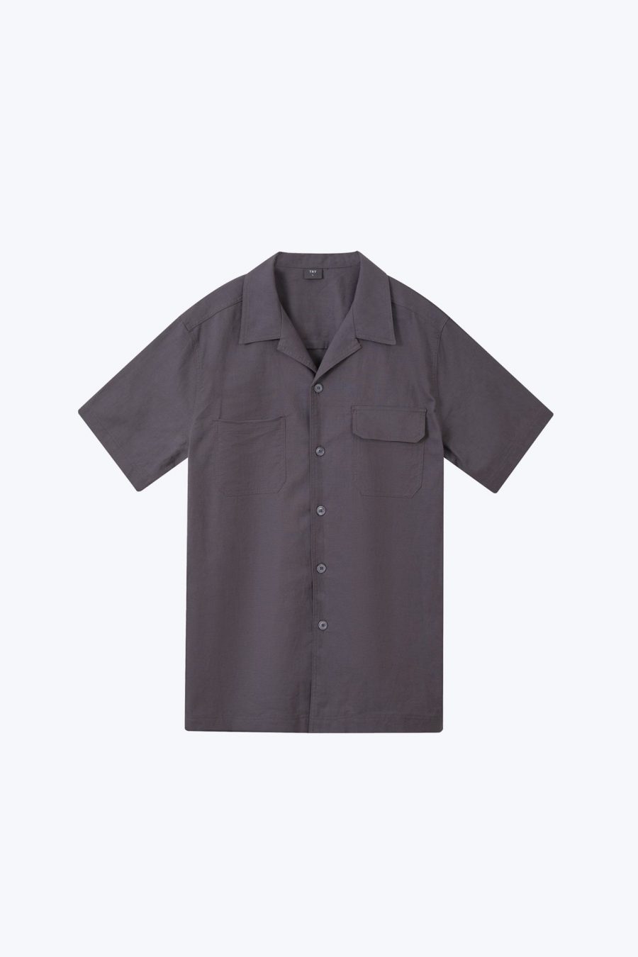 MB900186Y LINEN OPEN COLLAR SHIRT W PATCH EMBROIDERY CHARCOAL
