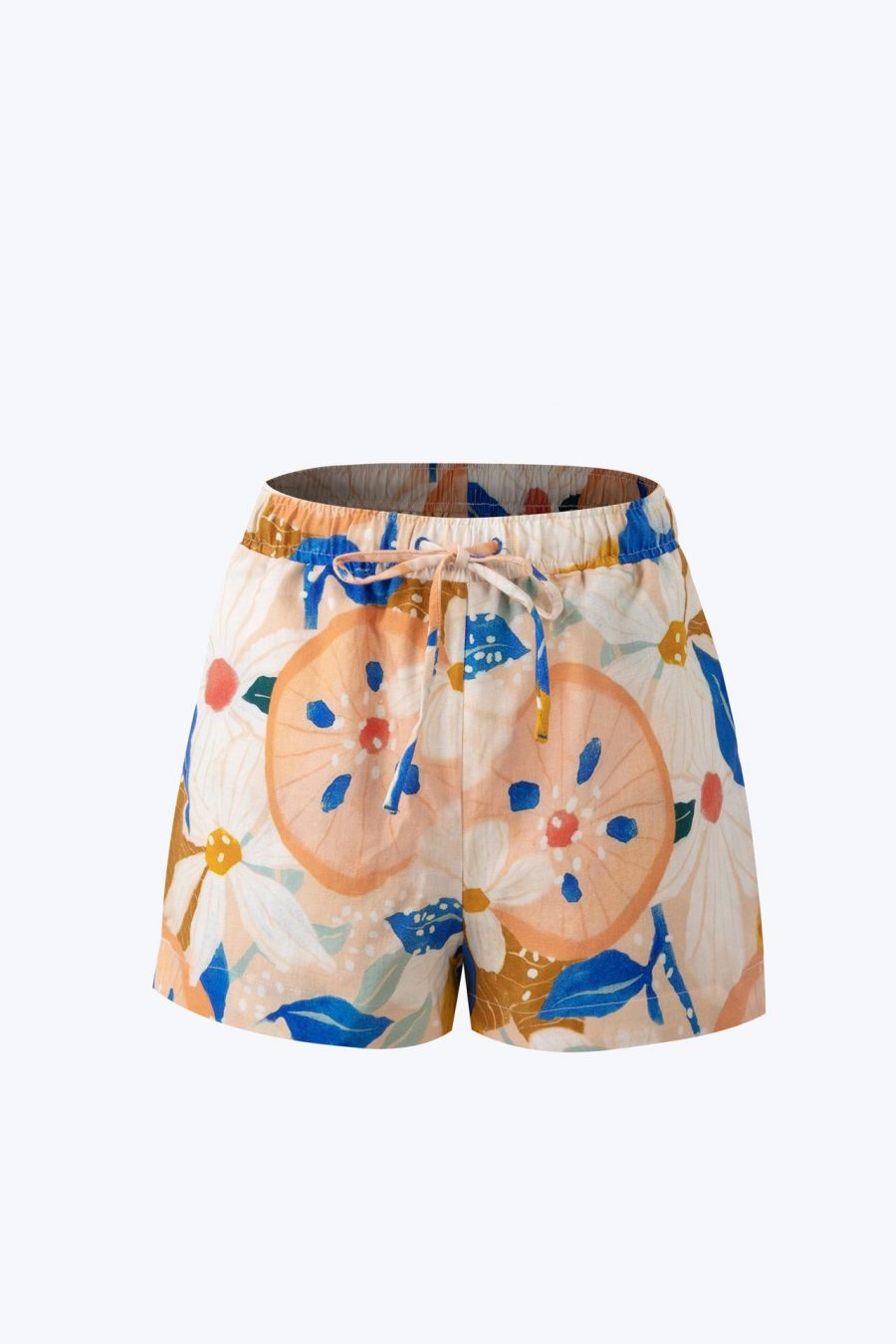 CPS000792W LINEN FLORAL PULL UP SHORTS FLORAL CITRUS