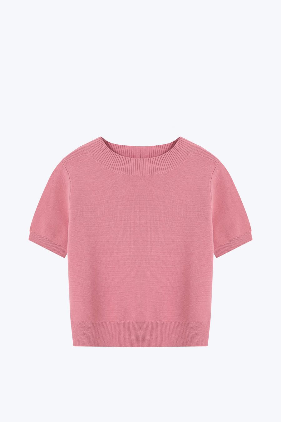 CK000966S KNITTED RIBBED COLLAR TOP BLUSH