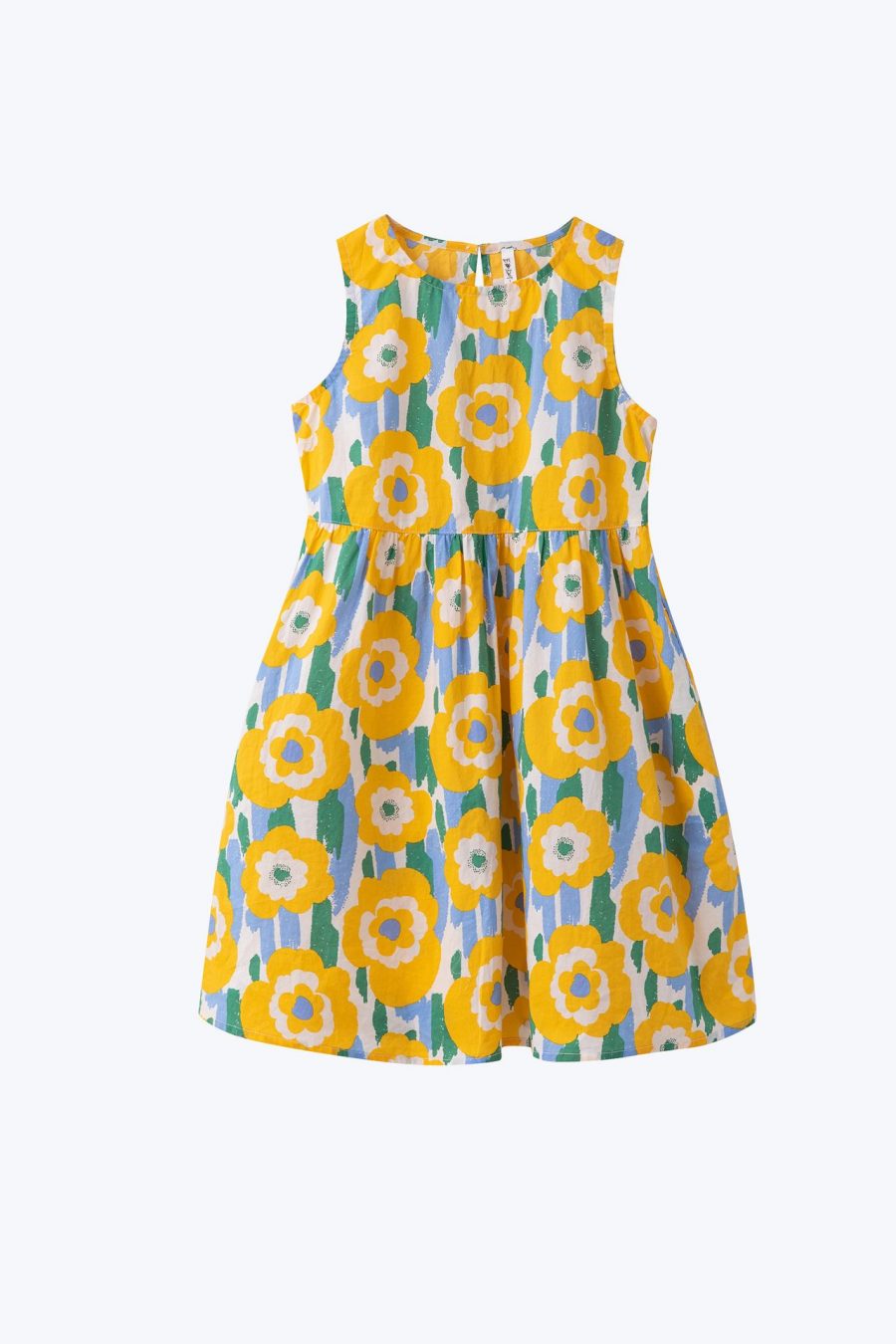 KDQ800021D FLORAL SLEEVELESS GATHERED DRESS YELLOW FLORAL