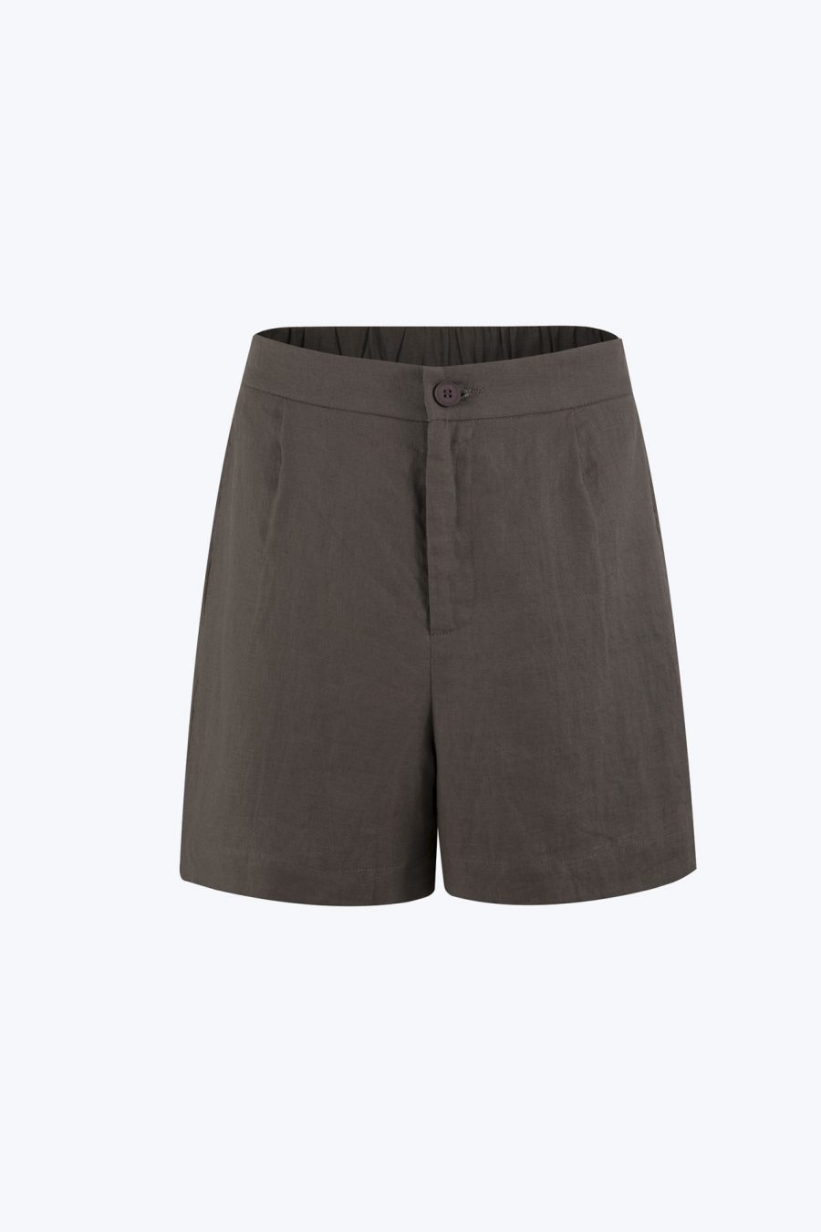CPS001046A LINEN PLEATED SHORTS KHAKI BROWN