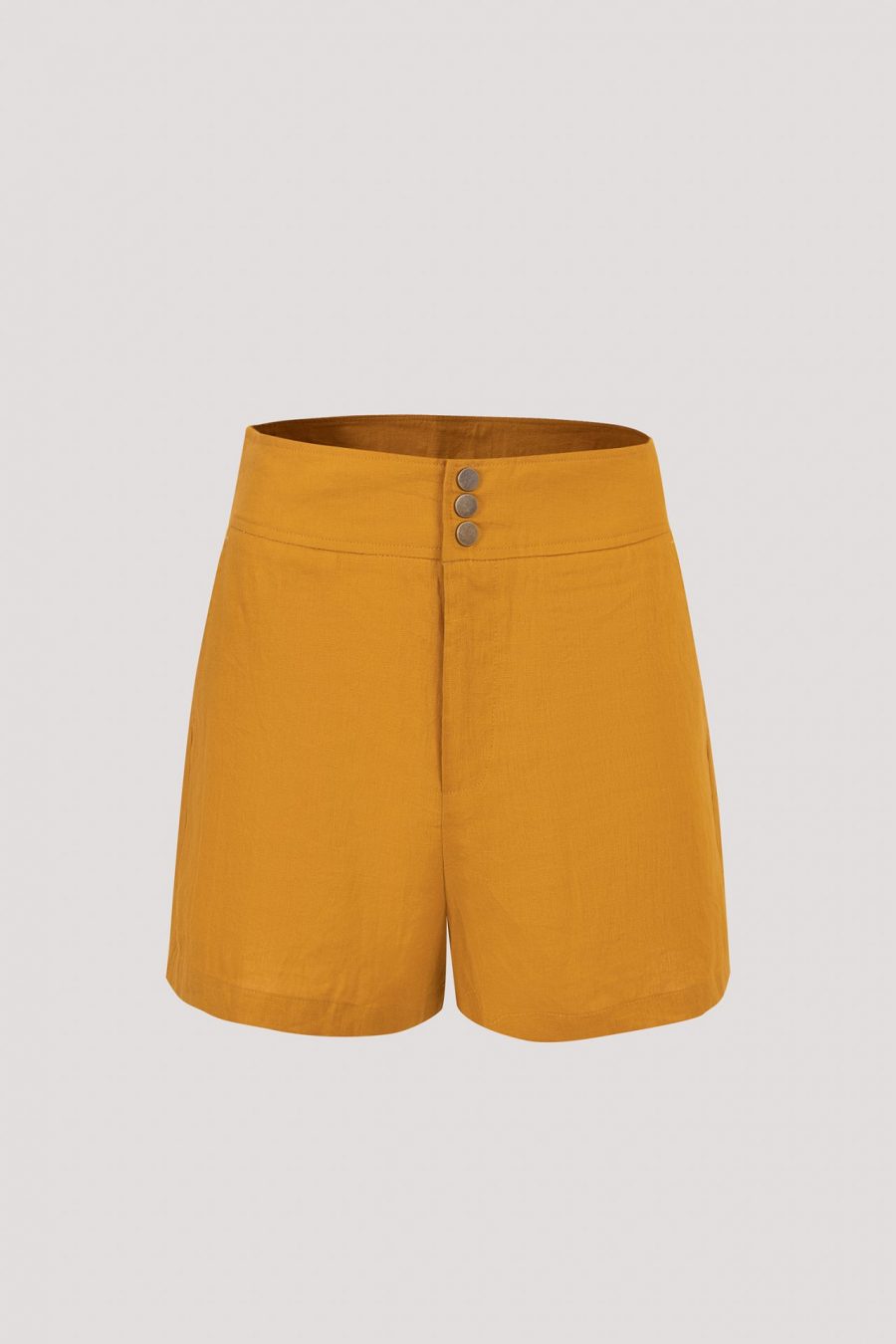 CPS000778A LINEN FRONT FLY SHORTS MUSTARD
