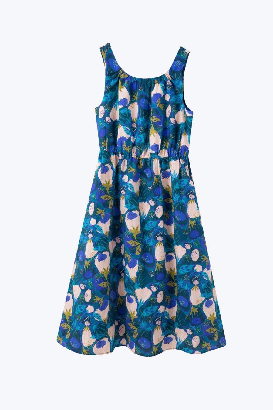 CDQ001094W Floral Gather Dress FLORAL BLUE