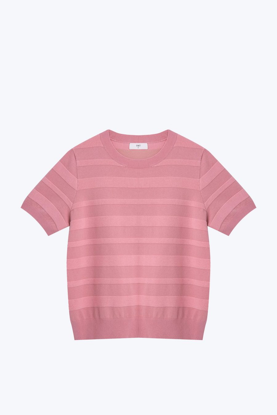 CK001228S Knitted Striped Short Sleeve Top BLUSH